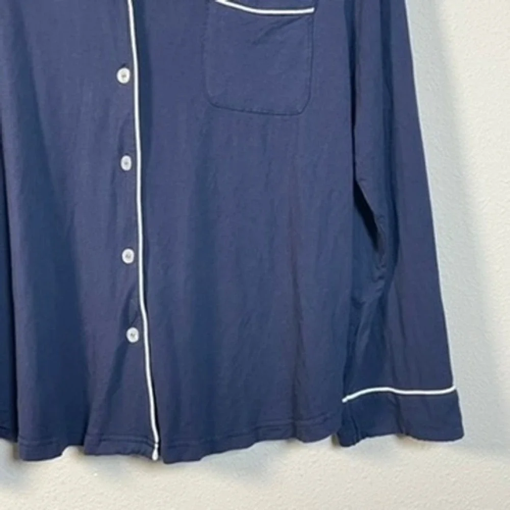 Cozy Earth‎ Pajama Top Womens Medium Navy Blue Bamboo Viscose Long Sleeve Piping
